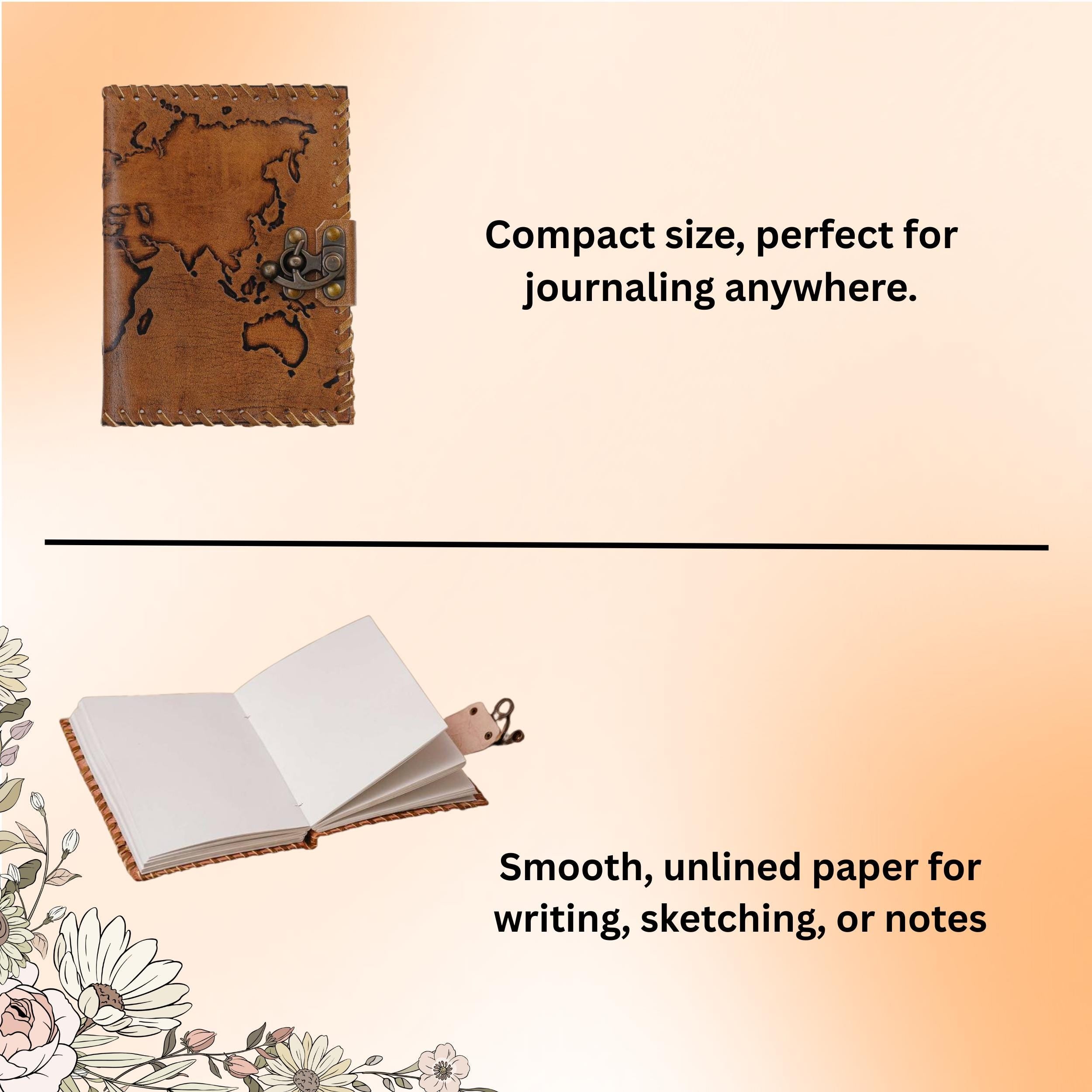 Handmade Leather Travel Journal with World Map Refillable Rustic Diary (BLACKLUXE CRAFTS)