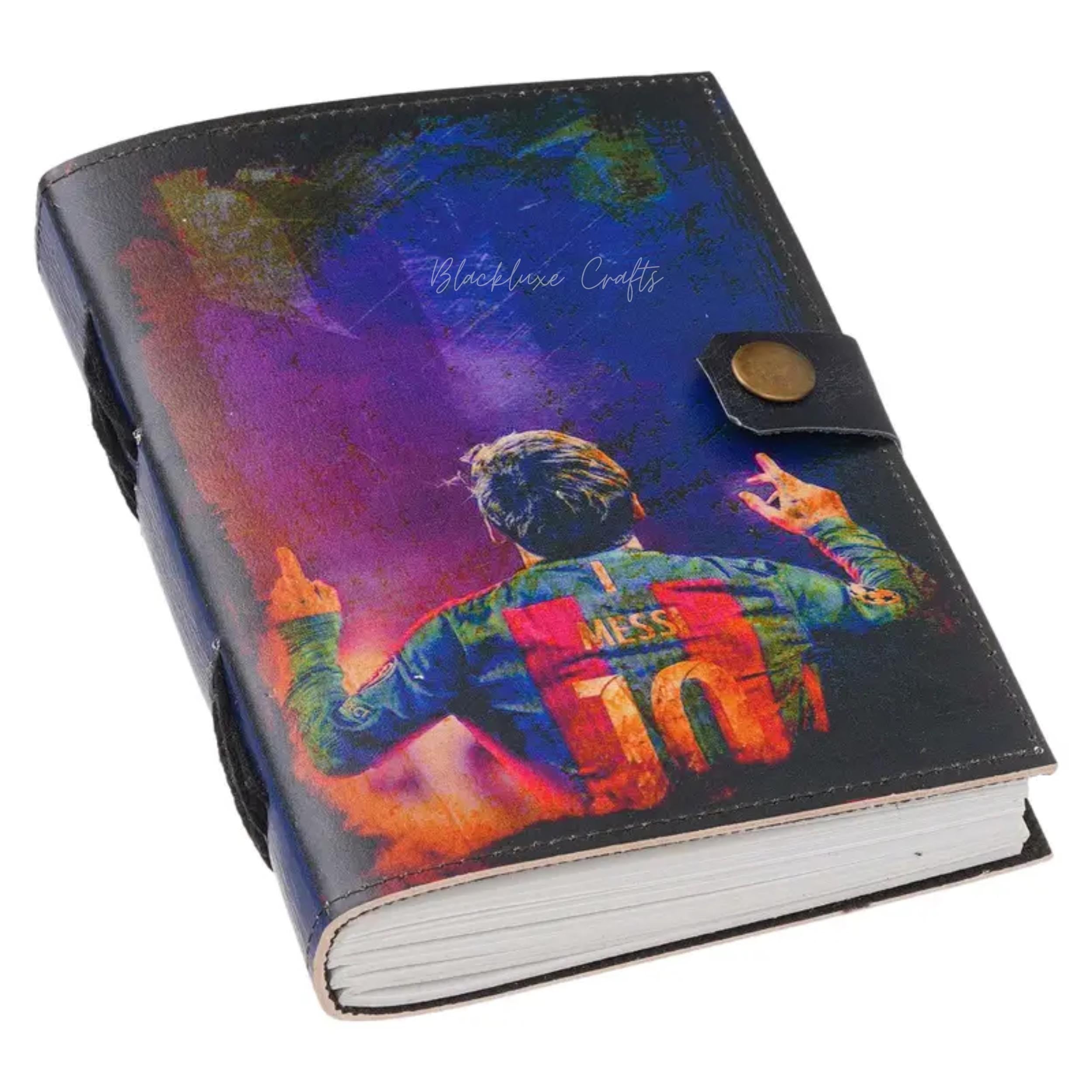 Messi Football Journal Faux Leather Soccer Diary with Lock (BLACKLUXE CRAFTS)