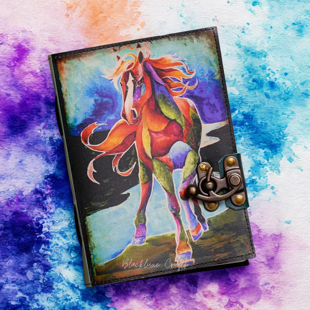 Watercolor Horse Art Journal Handmade Leather Equestrian Diary (BLACKLUXE CRAFTS)