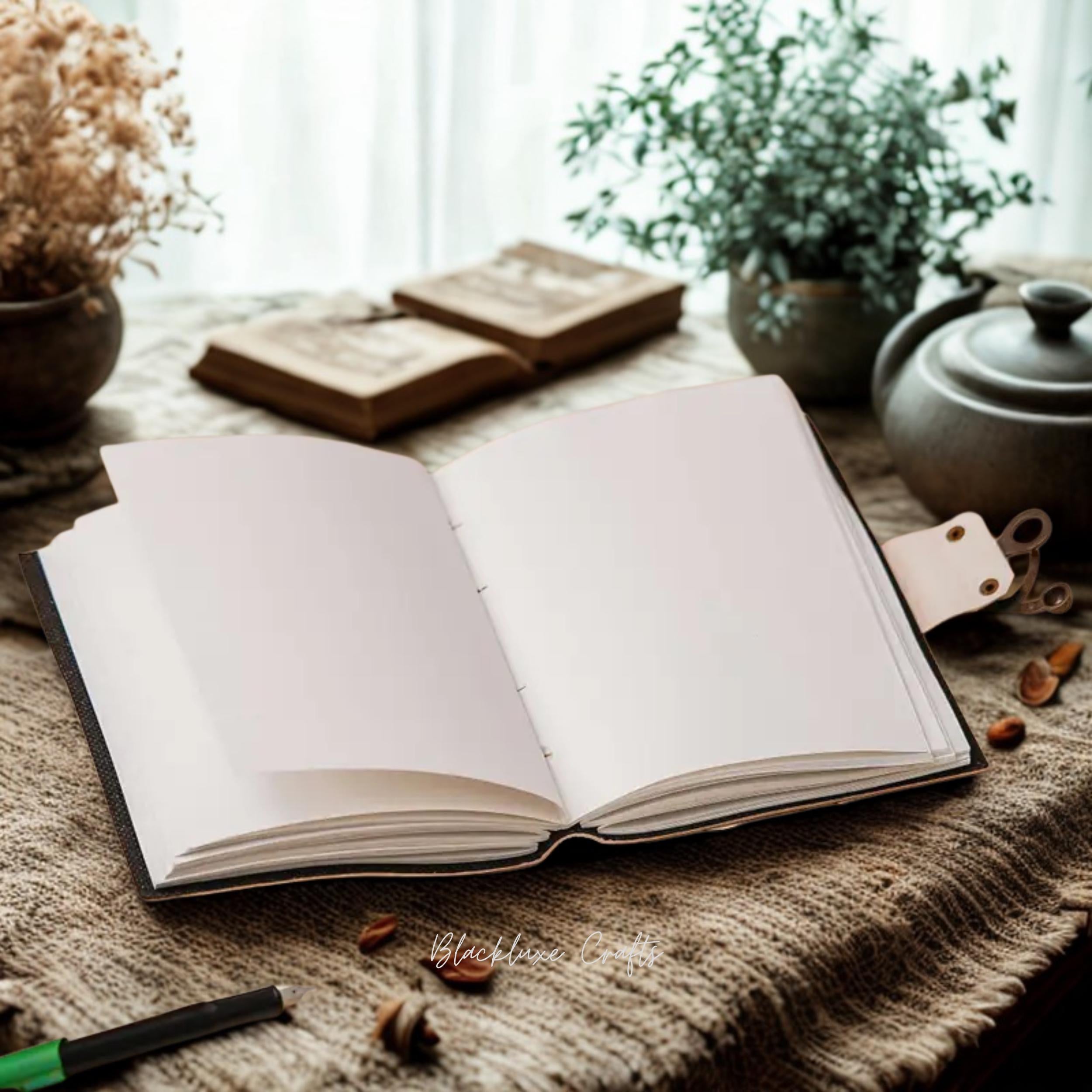 Owl Journal with Lock: Gothic Leather Writing Notebook, Handmade Grimoire (BLACKLUXE CRAFTS)