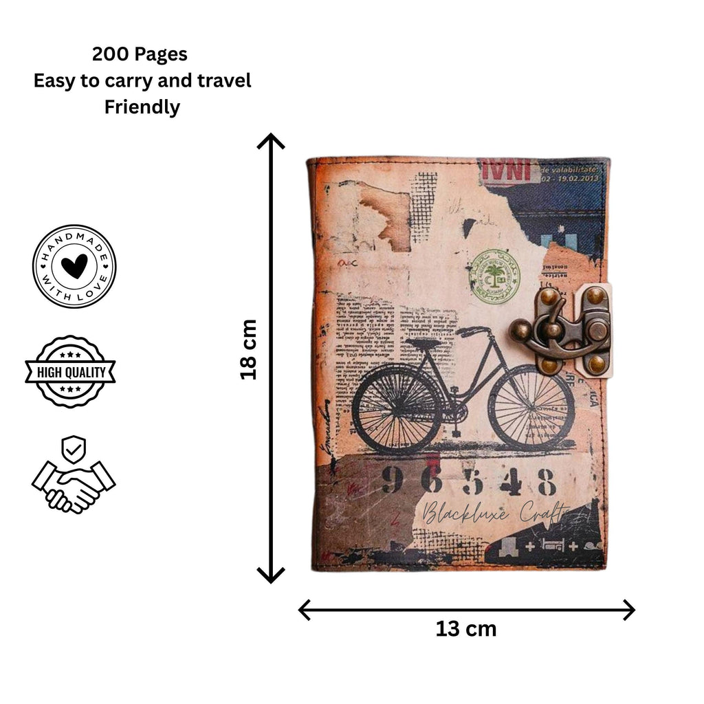 Vintage Bicycle Journal with Lock: Retro Travel Diary, Handmade 200-Page Sketchbook (BLACKLUXE CRAFTS)