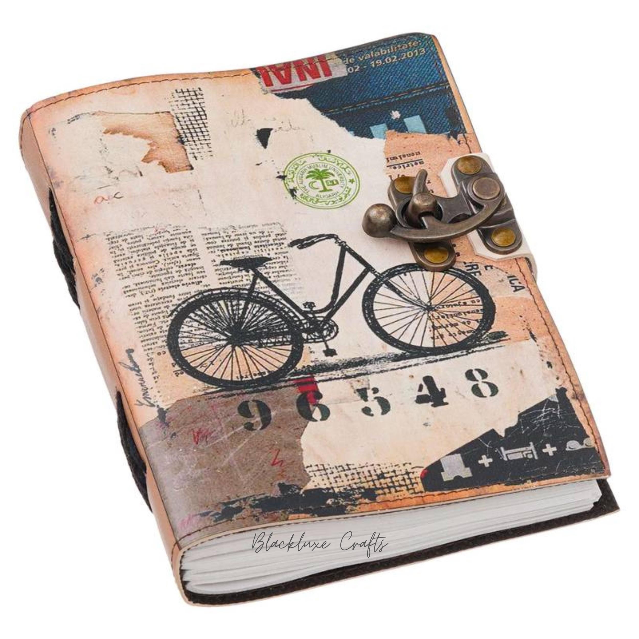 Vintage Bicycle Journal with Lock: Retro Travel Diary, Handmade 200-Page Sketchbook (BLACKLUXE CRAFTS)