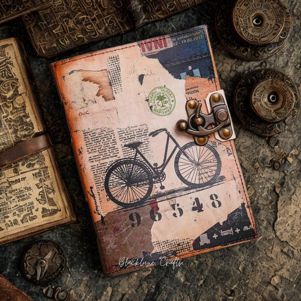 Vintage Bicycle Journal with Lock: Retro Travel Diary, Handmade 200-Page Sketchbook (BLACKLUXE CRAFTS)