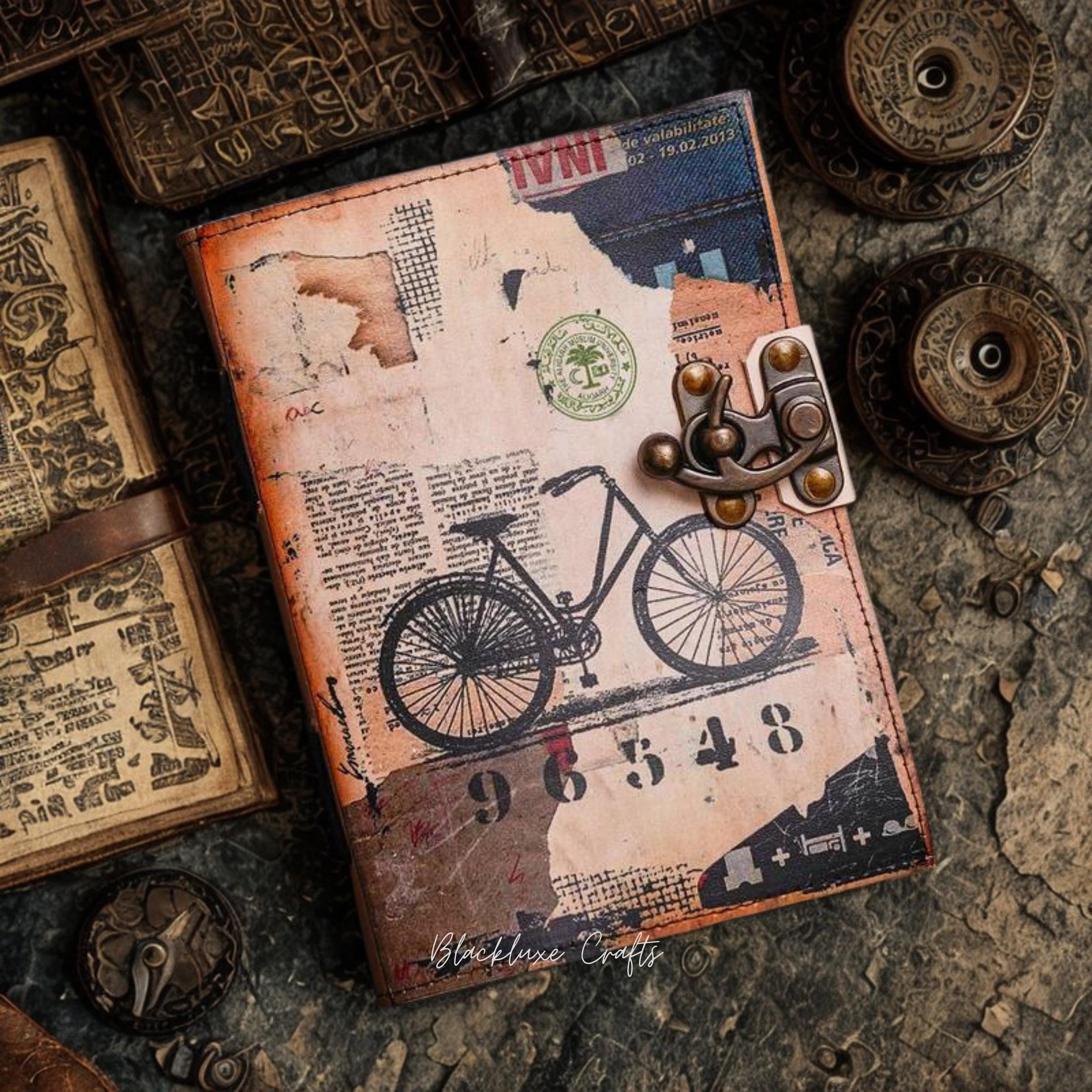 Vintage Bicycle Journal with Lock: Retro Travel Diary, Handmade 200-Page Sketchbook (BLACKLUXE CRAFTS)