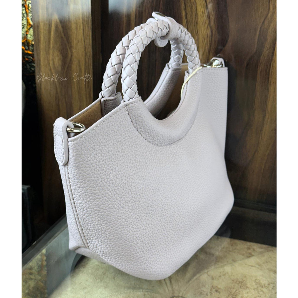 Elegant White Faux Leather Handbag with Polka Dot Scarf – Chic Designer Tote Purse for Women (BLACKLUXE CRAFTS)