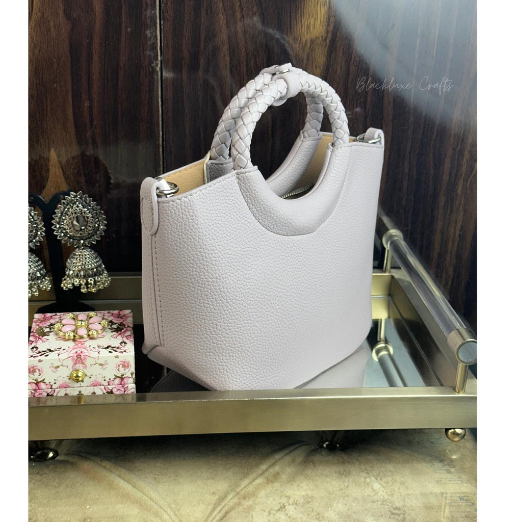 Elegant White Faux Leather Handbag with Polka Dot Scarf – Chic Designer Tote Purse for Women (BLACKLUXE CRAFTS)