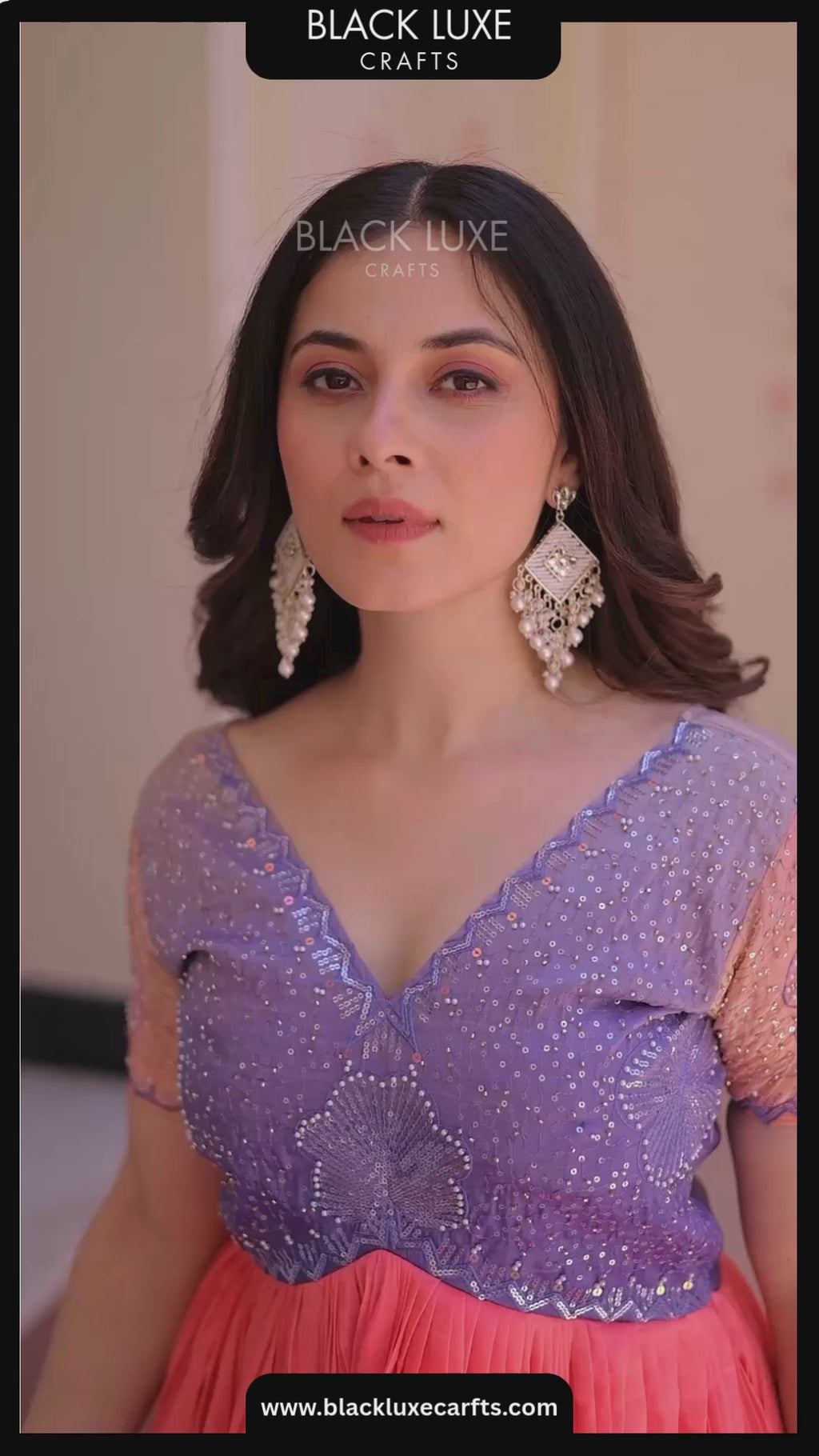 Women’s Ombre Anarkali Gown – Pink & Green Designer Ethnic Party Wear Dress (BLACKLUXE CRAFTS)